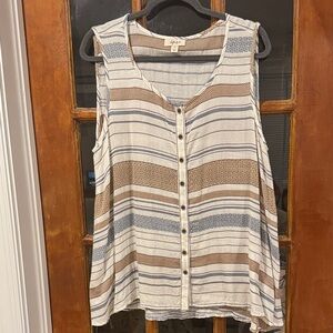 Style & Co. Multicolor Striped Button Swing Top